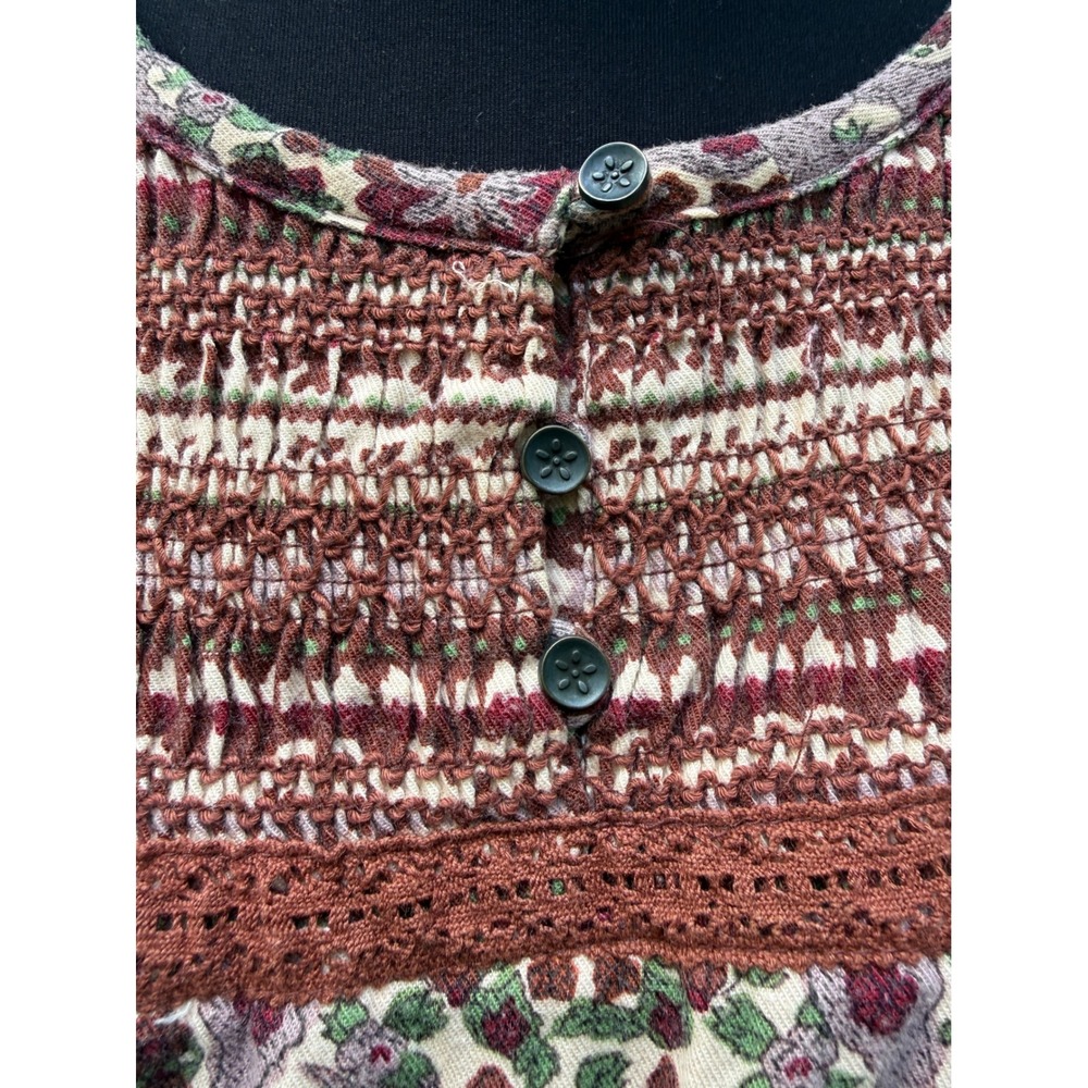 Thursday Island Floral Smocked Boho Midi Dress Burgundy Multi Long Sleeve - Picture 5 of 11